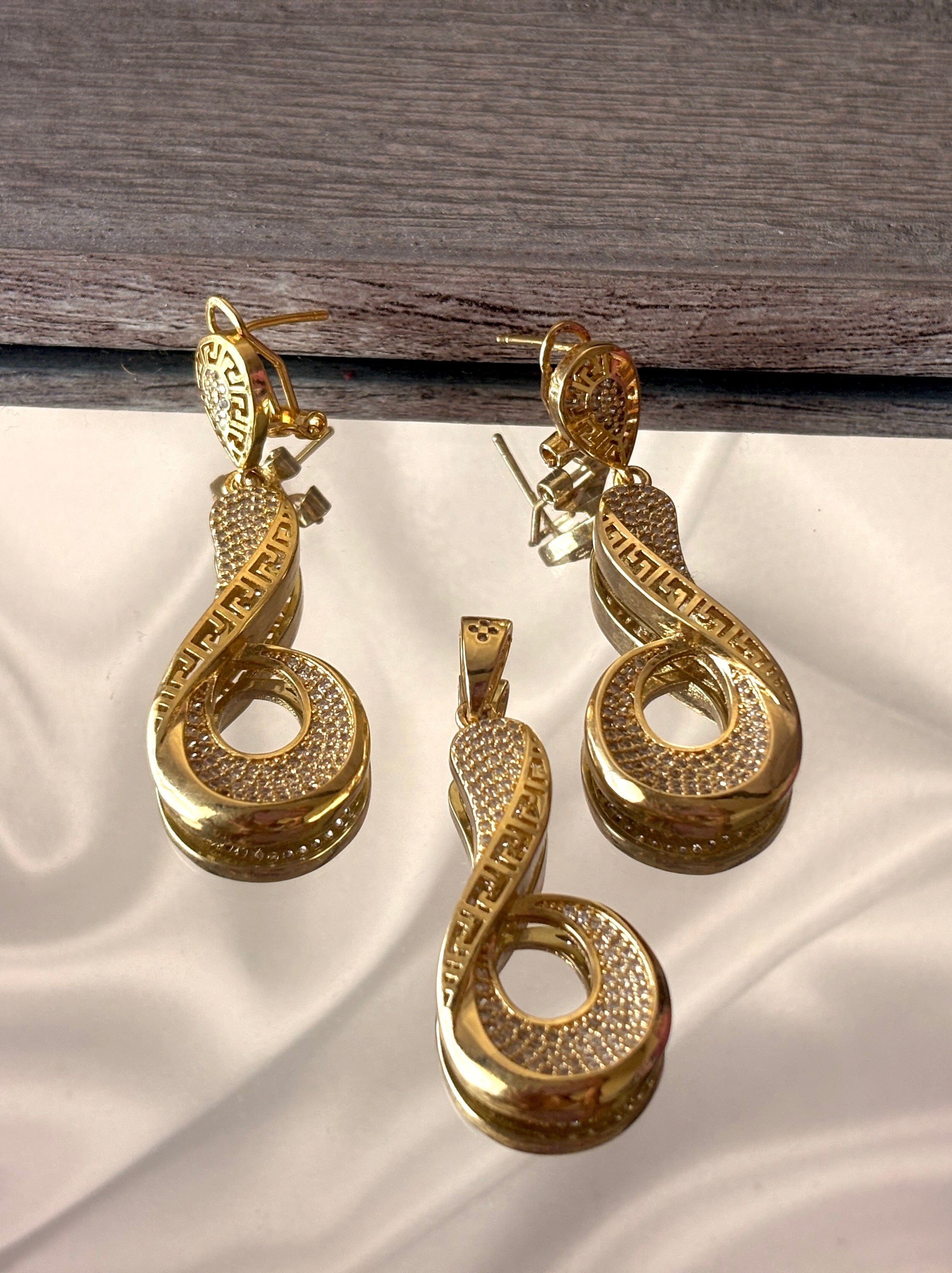 Curve Studded Drop Earrings and Pendant