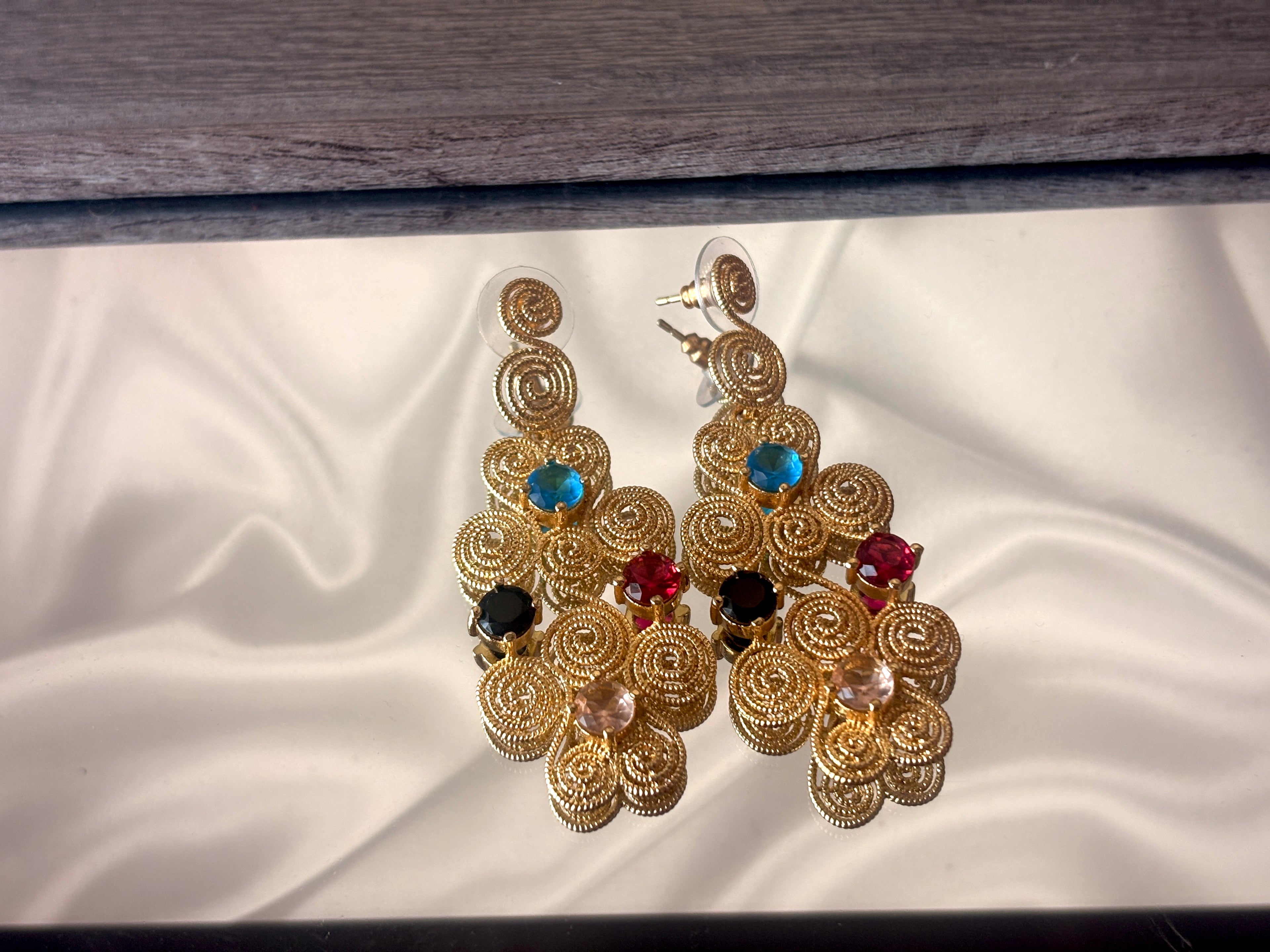 Mosaic Leaf Spiral Dangle Earrings