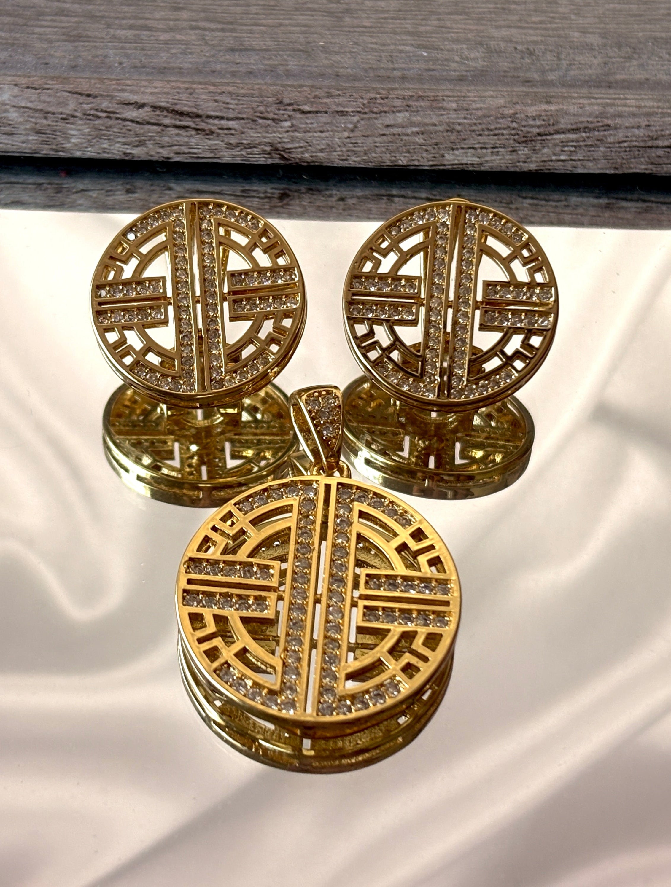 Studded Circle Earrings and Pendant